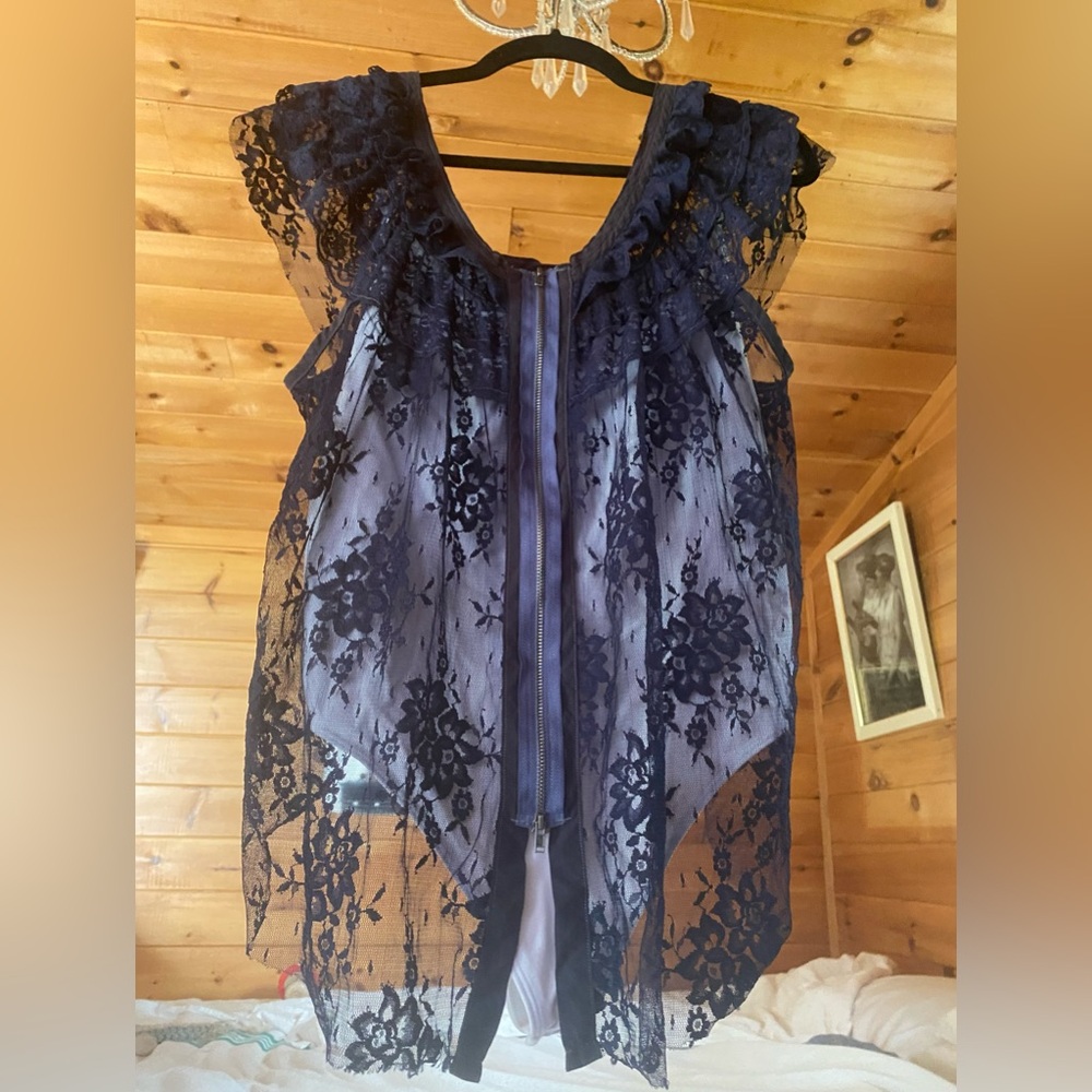 Free People Lace M high low blouse